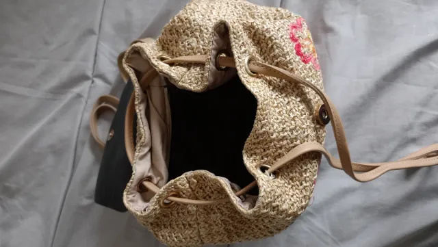 Mochila Zara Rafia Bordada Multicolor