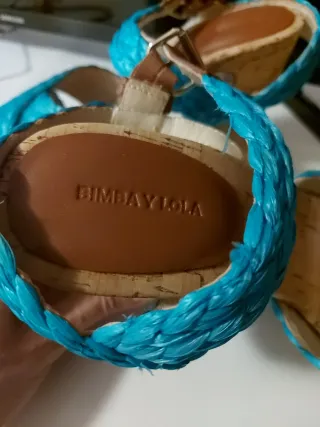 Sandalias Bimba y Lola Piel y Esparto Azul