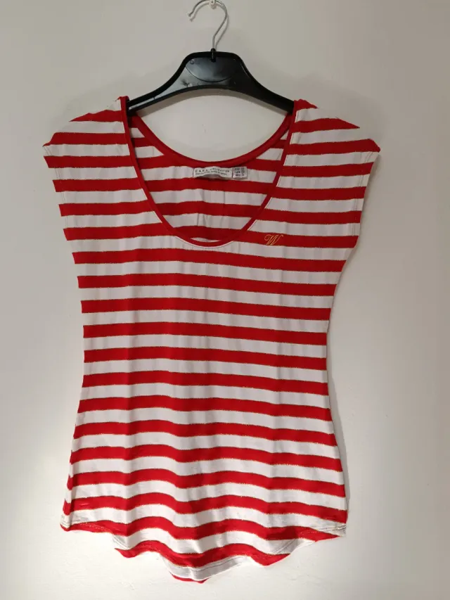 Camiseta Zara Rayas Rojas y Blancas
