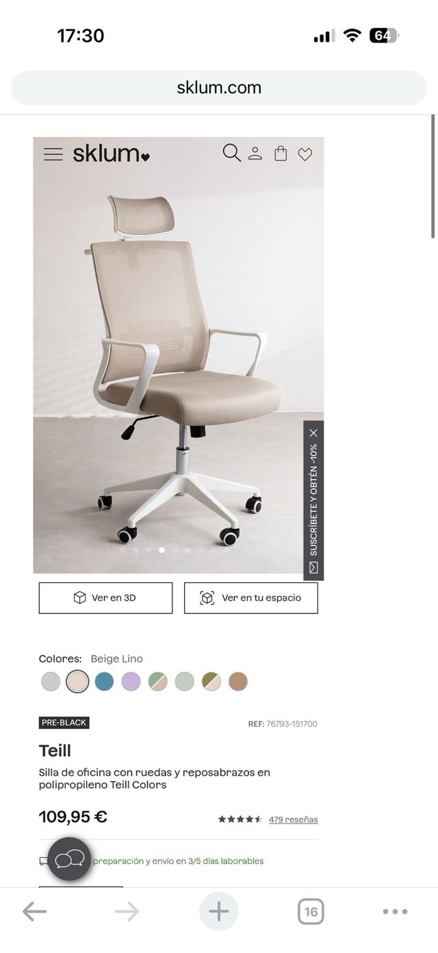 Silla de oficina Teill ergonómica sklum