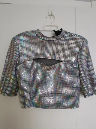 Top fiesta lentejuelas plateadas