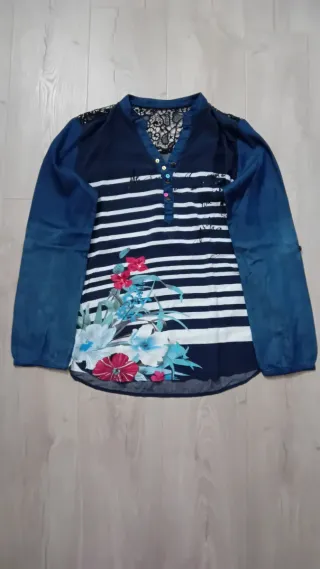 Camisa Desigual Talla M Flores Rayas Encaje