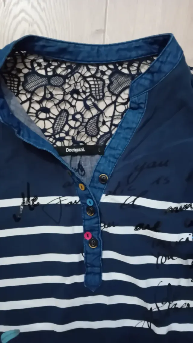 Camisa Desigual Talla M Flores Rayas Encaje