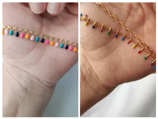 Tobilleras doradas con abalorios de colores