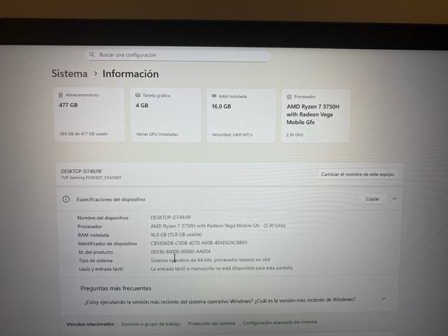 Ordenador Asus Gaming Negro