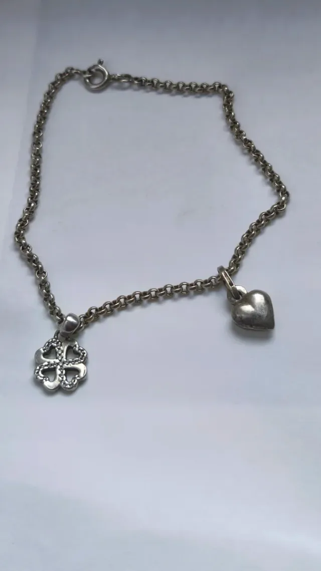 Bracciale catena cuore quadrifoglio argento