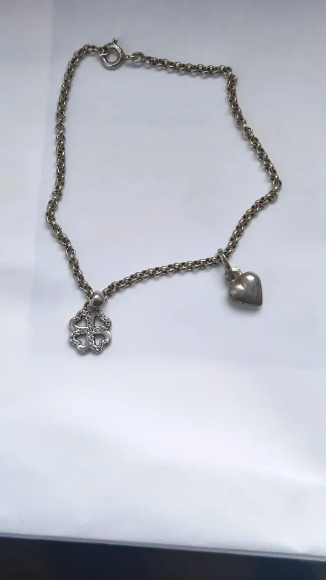 Bracciale catena cuore quadrifoglio argento