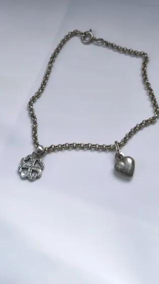 Bracciale catena cuore quadrifoglio argento