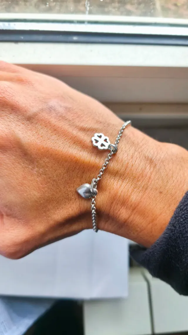 Bracciale catena cuore quadrifoglio argento