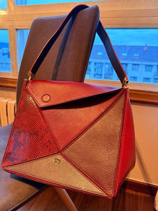 Bolso Purificación García Piel Roja y Marrón