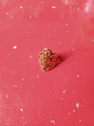 Anillo Acero Dorado Flor