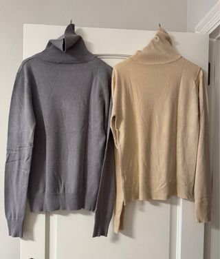 Jersey Cuello Vuelto Vintage Beige y Gris