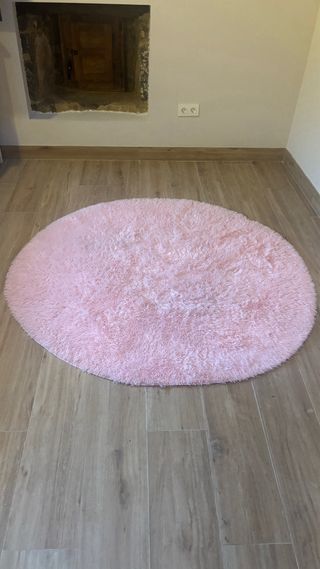 Tappeto circolare rosa pastello in pelo lungo 160cm