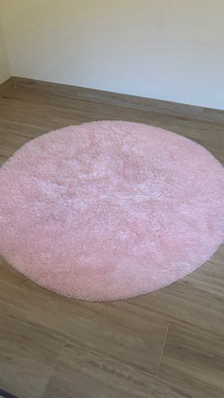 Tappeto circolare rosa pastello in pelo lungo 160cm