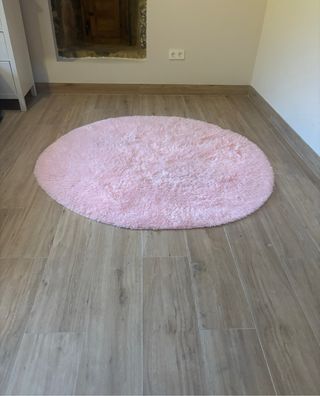 Tappeto circolare rosa pastello in pelo lungo 160cm