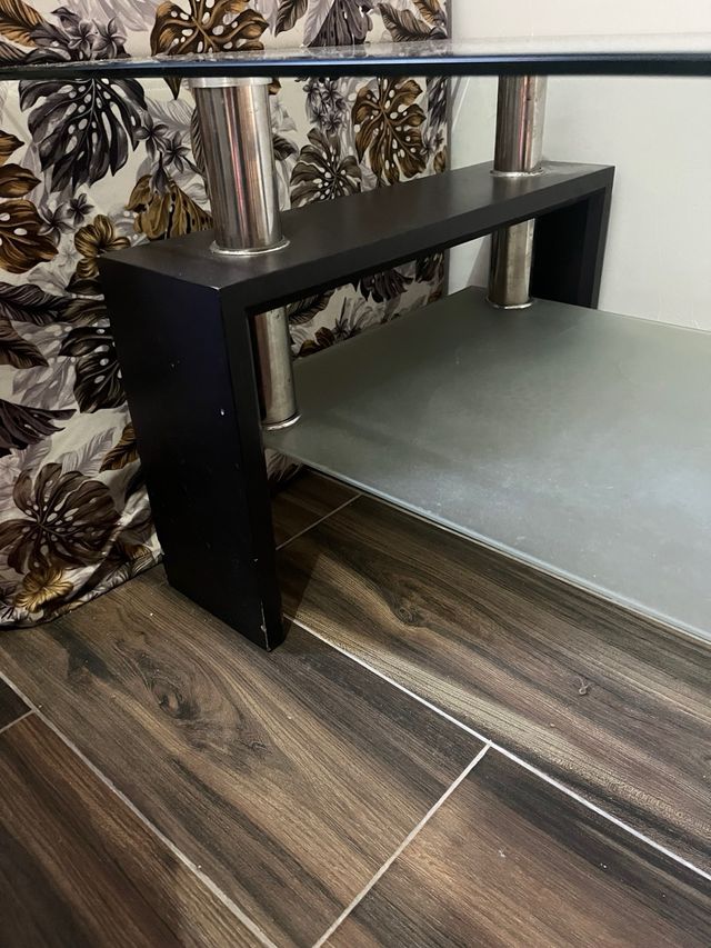 Mesa de centro cristal y madera