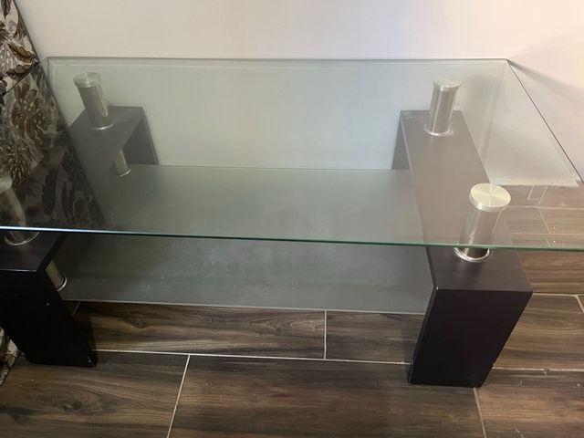 Mesa de centro cristal y madera