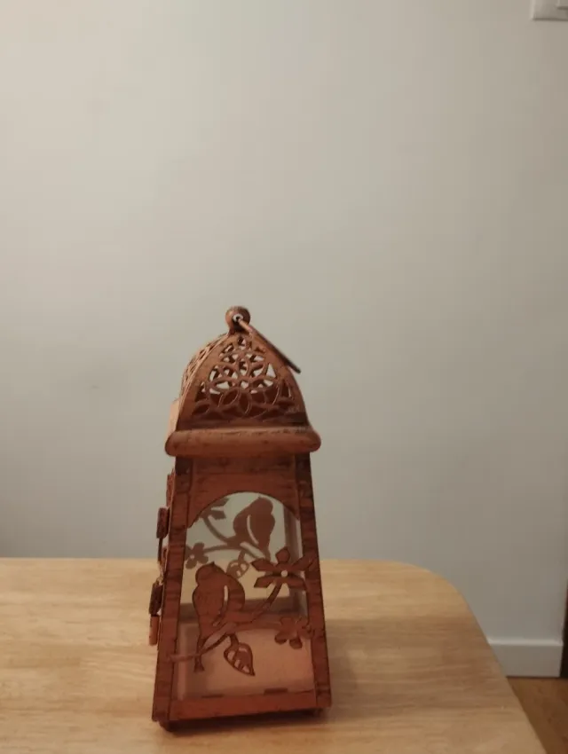 Farolillo decorativo pájaros metal. Rosado