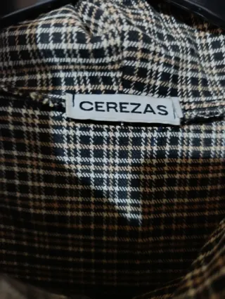 Vestido cuadros marrón cuello alto talla 38