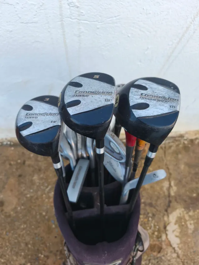 Lotto di 21 mazze da golf con borsa, palline e altro