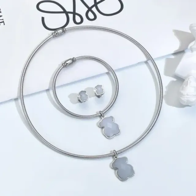 Conjunto collar, pulsera y pendientes acero