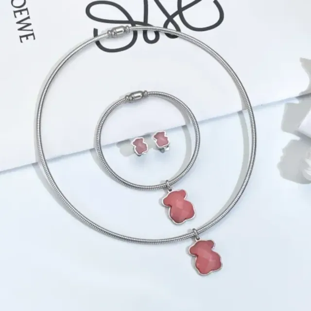 Conjunto collar, pulsera y pendientes acero