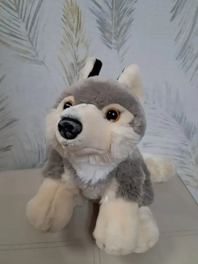 Peluche Lobo Gris, beige y Blanco, altura 24 cm