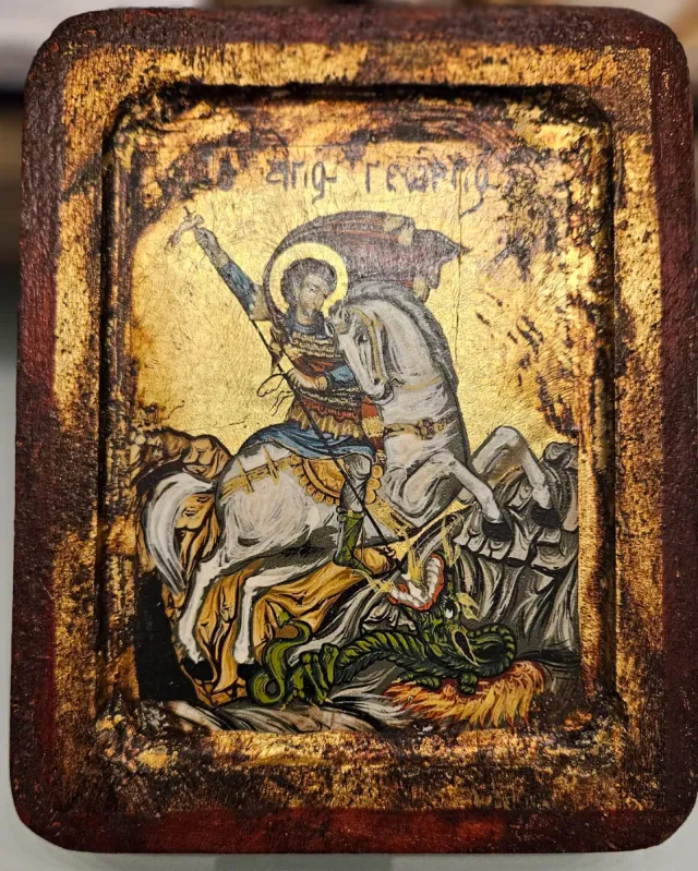 Icono bizantino de madera San Jorge
