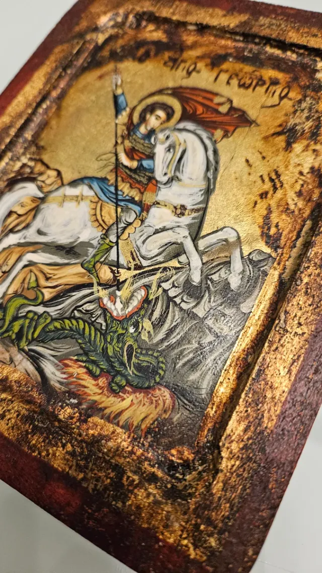 Icono bizantino de madera San Jorge