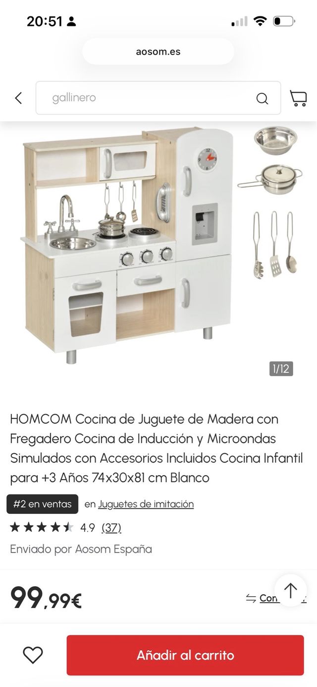 Cocina de juguete de madera de Homcom