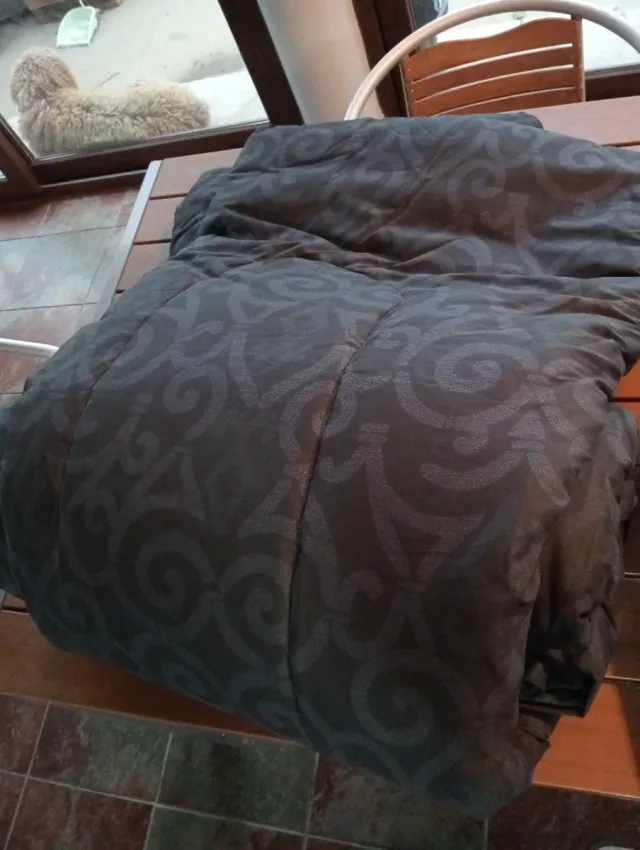 Edredón colcha tela azul y gris