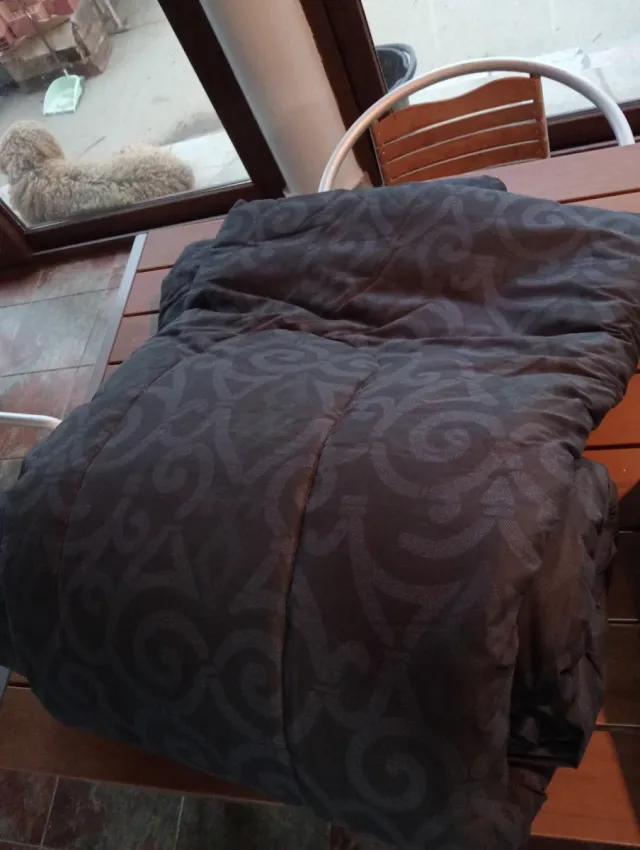 Edredón colcha tela azul y gris