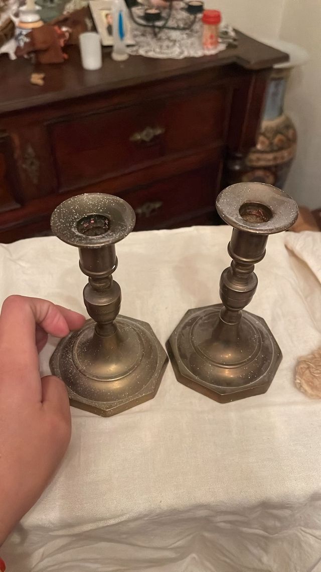 Pareja Candelabros Metal Dorado vintage