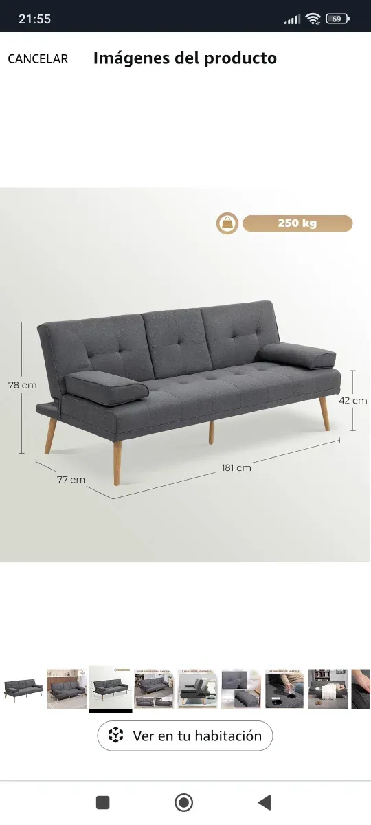 Sofá cama 3 plazas gris