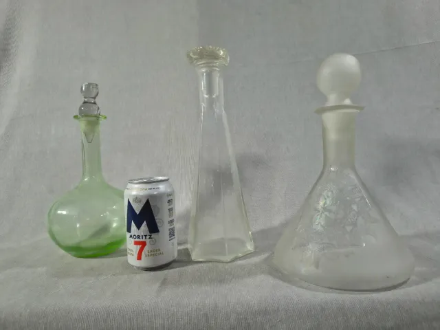 Juego de 3 licoreras vintage de cristal