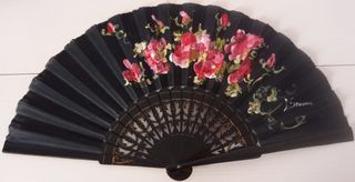 Abanico grande de madera pintado a mano 32cm