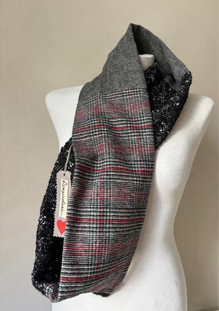 Bufanda-Braga Patchwork Azul y Rojo