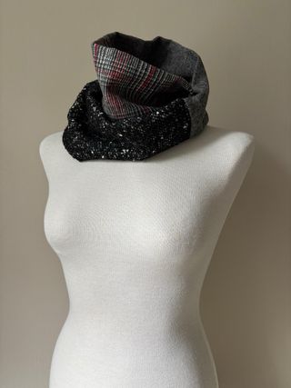 Bufanda-Braga Patchwork Azul y Rojo