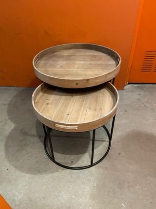 Set di due tavolini rotondi in legno e metallo