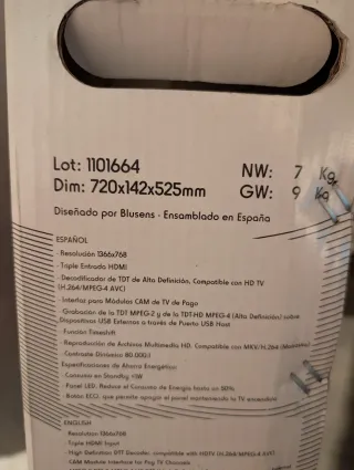 TV LED Blue Sense 26 Negra completa con mando etc