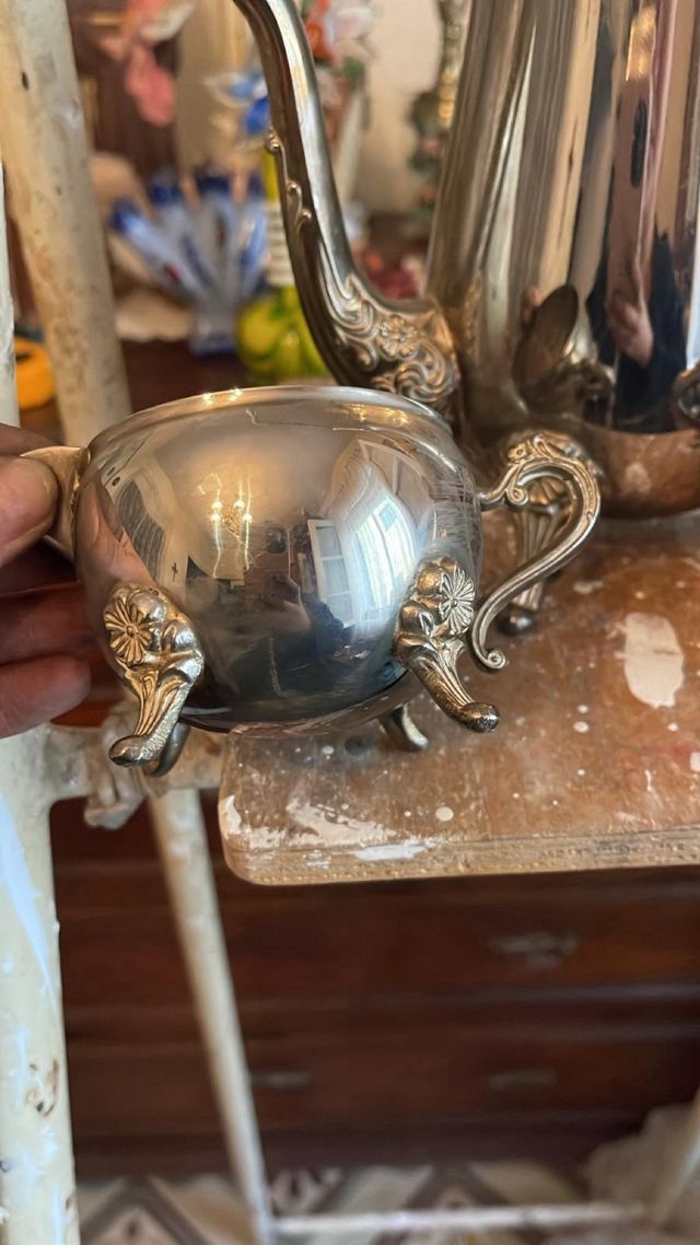 Juego café vintage plateado cafetera azucarero