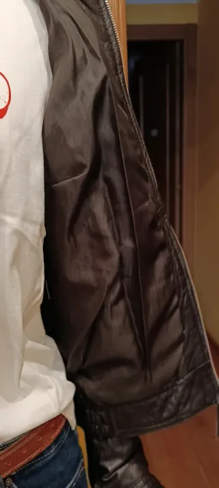 Cazadora, chaqueta de piel marrón T-M