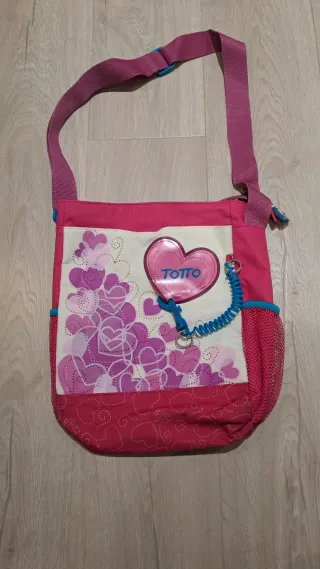 Bolso infantil Totto Rosa y Blanco Corazones