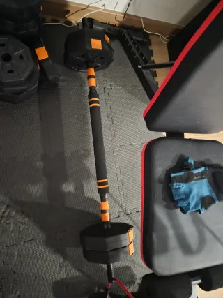 Banco de pesas y barra/mancuernas con pesas 35kg