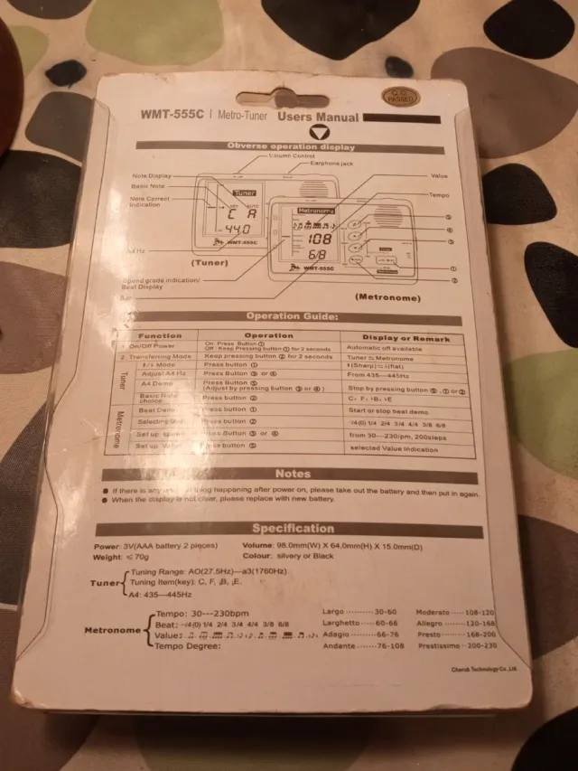 Afinador y Metrónomo WMT-555C