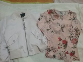 Lote cazadora bomber xs/s bershka y 3 camisetas