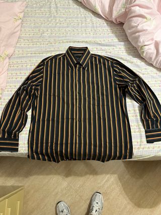 Camicia uomo sartoriale righe oro nero