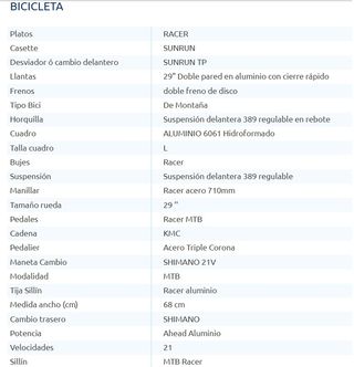 Bicicleta Montaña RACER MTB 29 Negra/Roja (NUEVA)