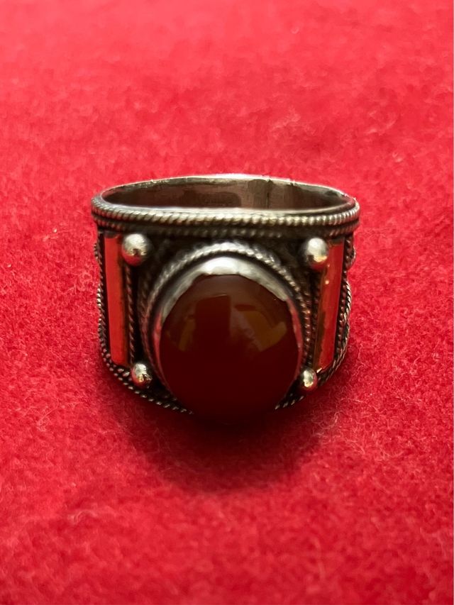 Anillo Plata Ancho Piedra color ámbar Talla 17,3mm