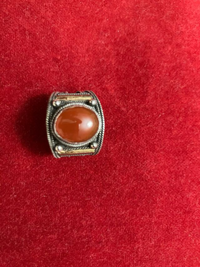 Anillo Plata Ancho Piedra color ámbar Talla 17,3mm